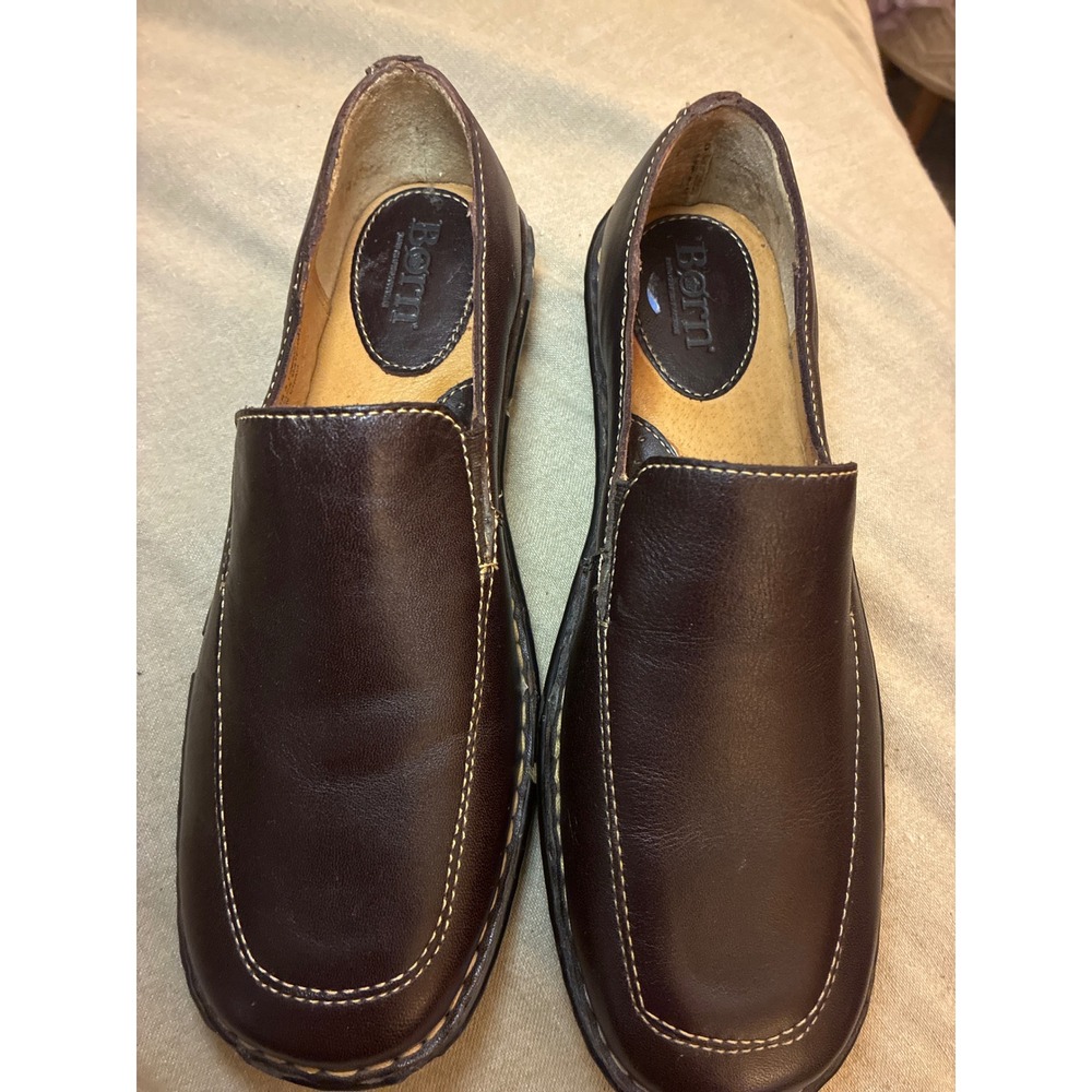 Born Womens Brown Leather Slip On Loafers Square Toe Comfort Shoes W6572 F5 7.5
